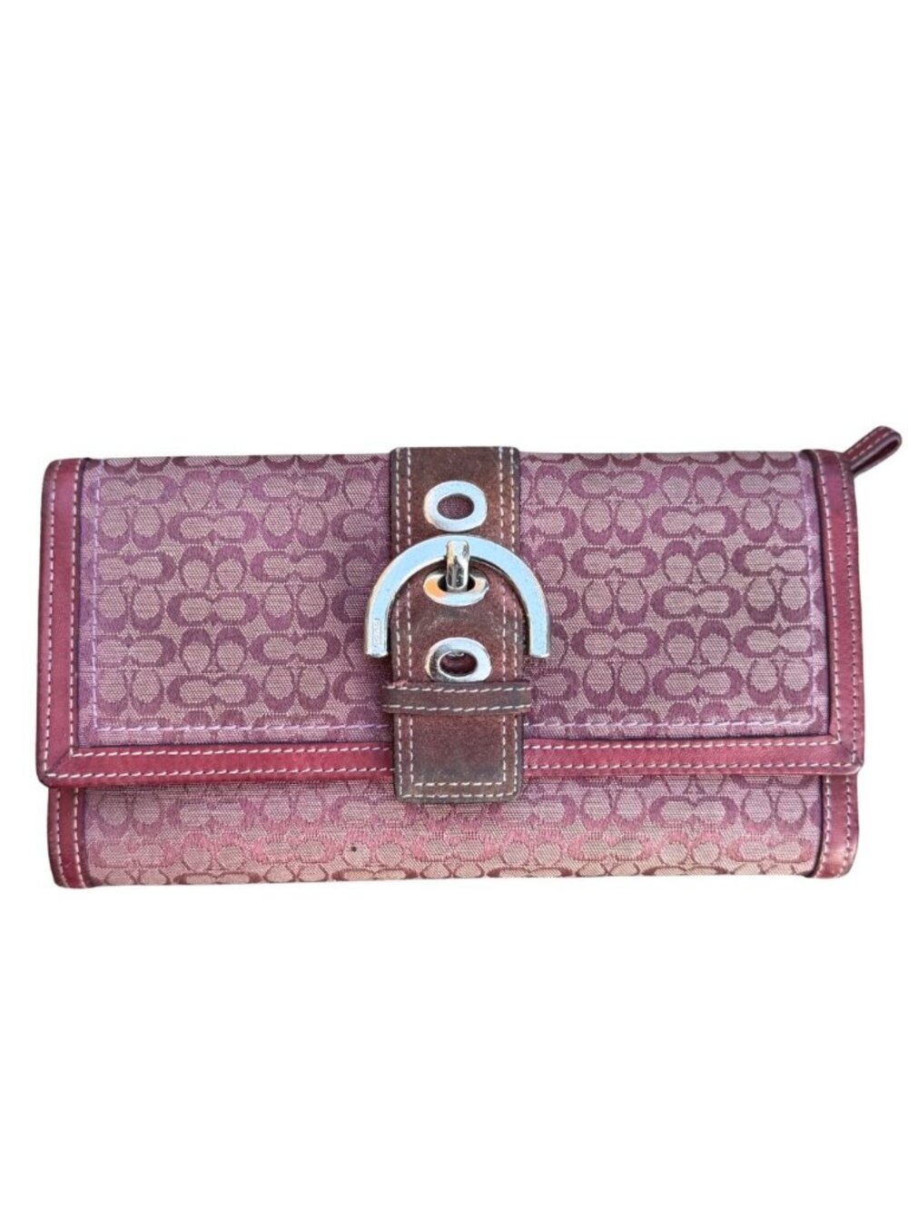 Vintage Y2K Coach Burgundy Wine Red Signature Canvas Wallet Clutch Buckle